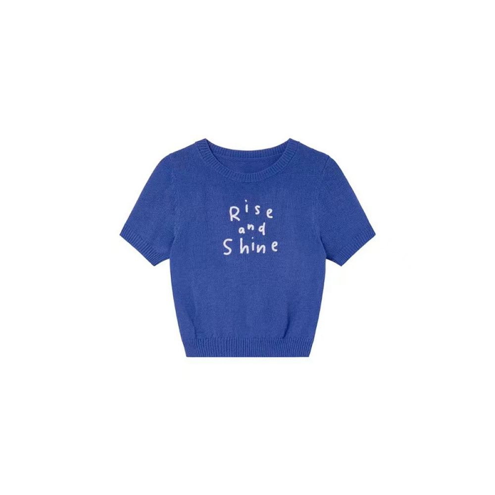 Contrast Color Letter Embroidered Short-Sleeved Sweater Women's T-Shirt